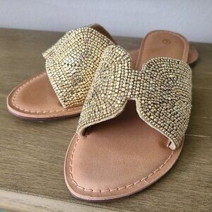Metallic gold beaded boho summer sandals $18 size 7 worn once